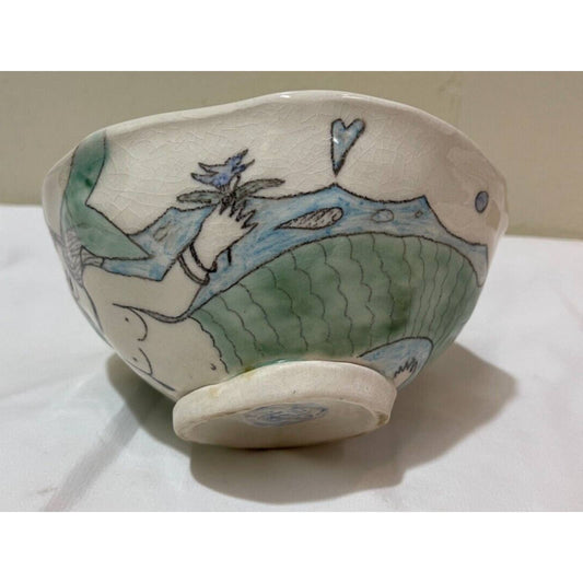 Signed Anya Pottery Artisan MERMAIDS Bowl